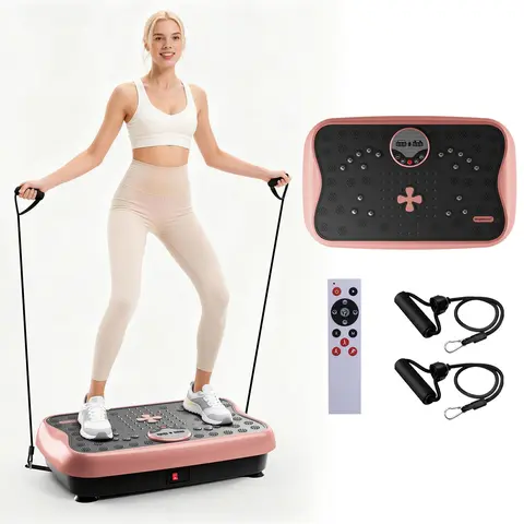 HopHorse Professional Vibratory Plate Machine - 400 lbs Load Heavy Duty Workout Station, 4 Smart Modes Ultra Quiet 30db Apartment Fit Platform with Bands, 10-Min Time-Saving At-Home Exercise Equipment for Whole Body Workout, Anti-Slip Surface Health Gift