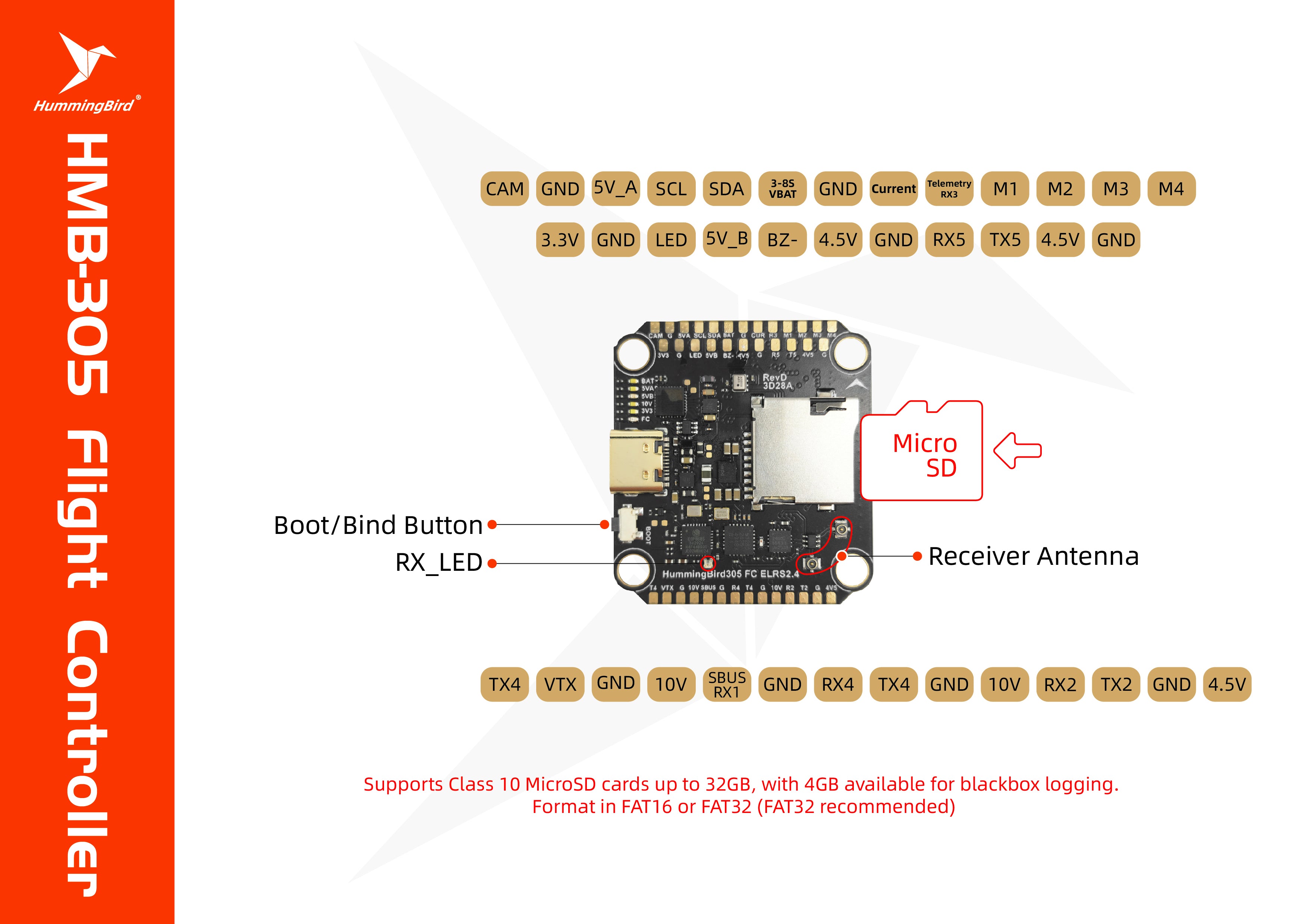 Hummingbird 305 Flight Stack – F722 FC with Built-in ELRS + 80A 4in1 ESC Hummingbird 305 Flight Stack – F722 FC with Built-in ELRS + 80A 4in1 ESC