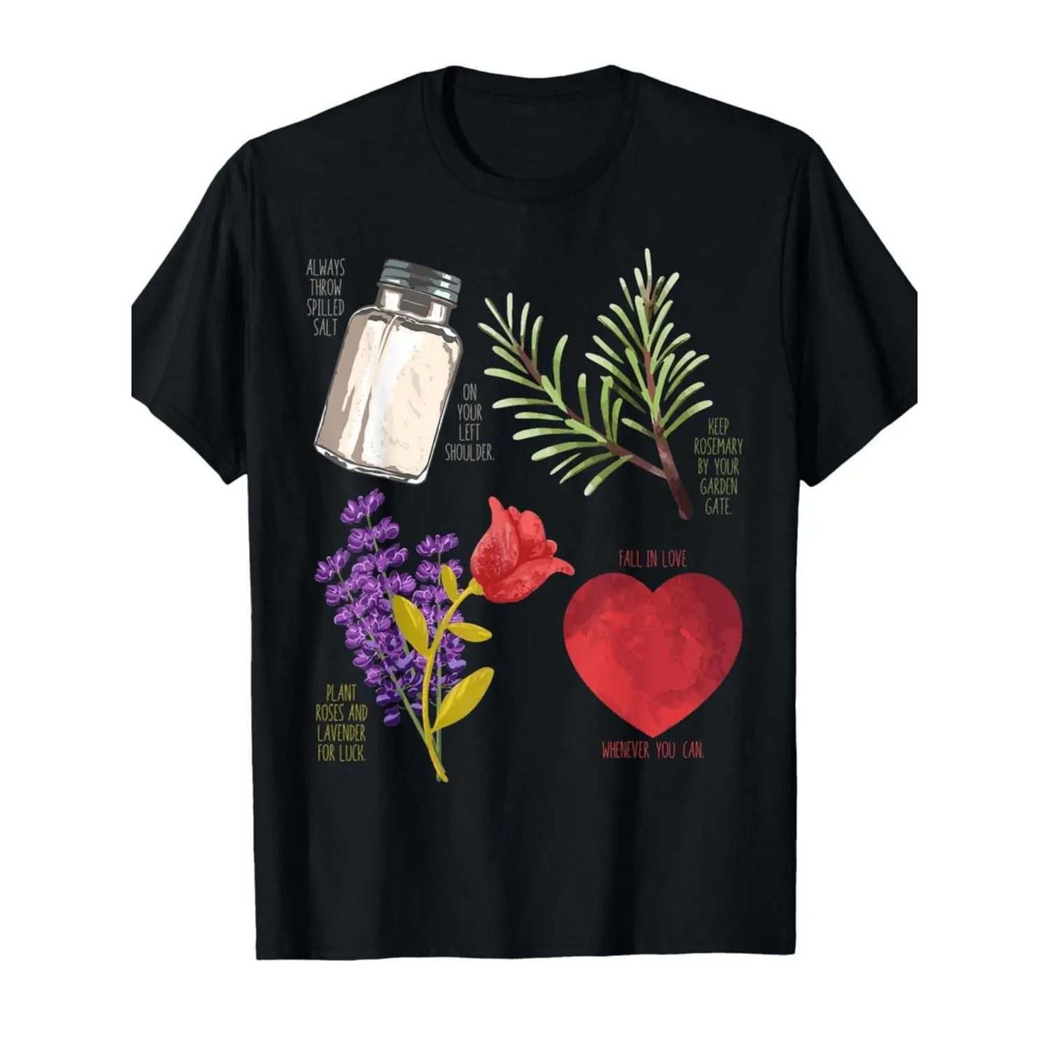 Practical Magic Salt Rosemary Lavender Love Witch Pagan Funny Crew Neck Cotton T-shirt With Stylish Print Casual Comfortable Travel Clothing For Fashion Enthusiasts Ideal For Summer Spring Fall And Daily Wear For Halloween