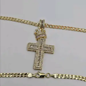 CROSS with crown multi-stones fashion necklace gold-plated Cuban style