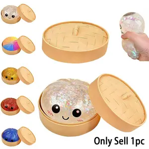 1pc Giant Glitter Dumpling Stress Ball, Multicolor Sensory Fidget Toy, Stretchable Dough Ball with Steamer, Desktop Hand Play