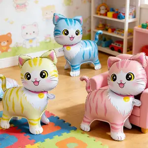 2/3pcs Pink Blue Yellow Cat-Shaped Standing Walking Balloons, for Birthday Party Atmosphere Decoration, Party Event Gift Props, Indoor and Outdoor Room Decor