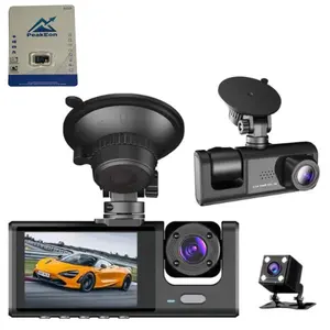 Dash Cam Front Inside and Rear Full HD 1080P, 3 Channel Dash Camera,2” IPS Screen with Night Vision,Loop Recording,24 hr Parking Monitor,G-Sensor,Motion Detection