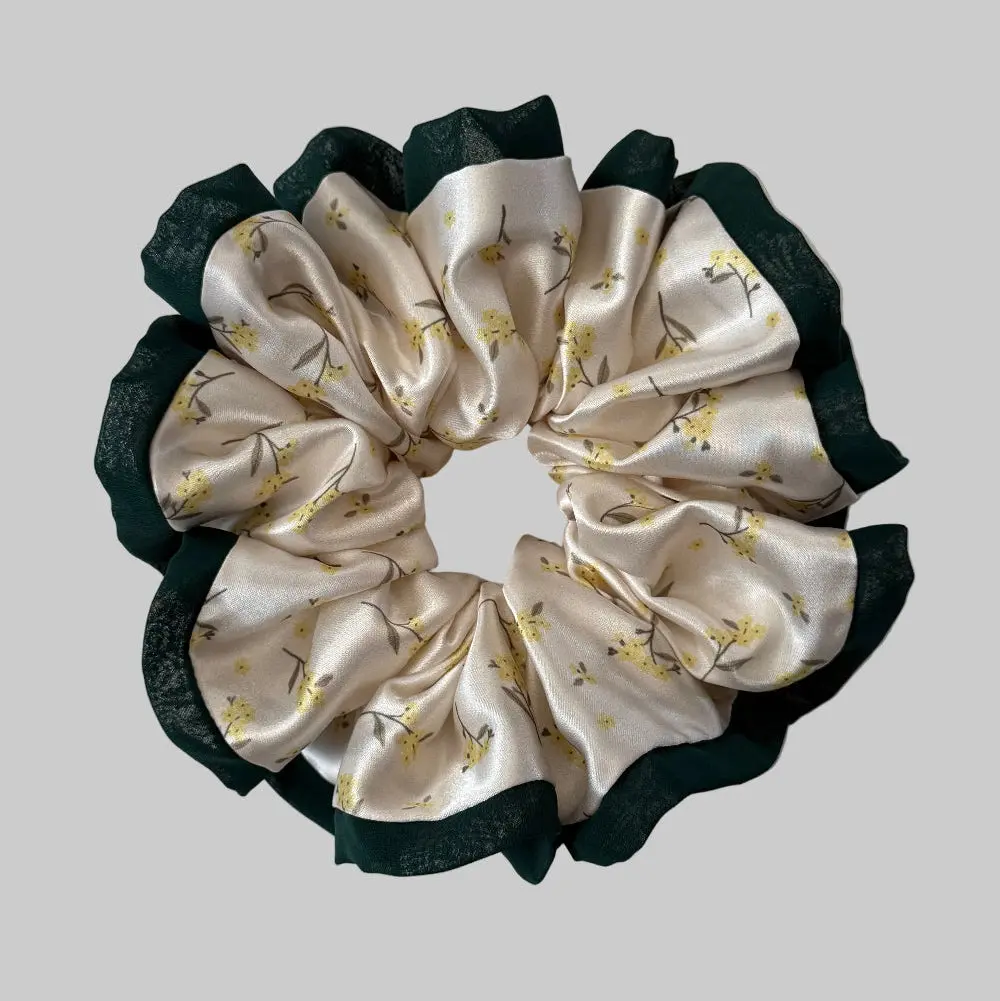Daisy Jumbo Satin Floral Scrunchie - Elegant Floral Design for Stylish Hair Accessories