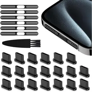 USB C Dust Plug Port Cover Protectors 20 count with Phone Speaker Cover Bumper Stickers 6 count Compatible with  16 15 Pro Max Plus with Cleaning Brush Accessories