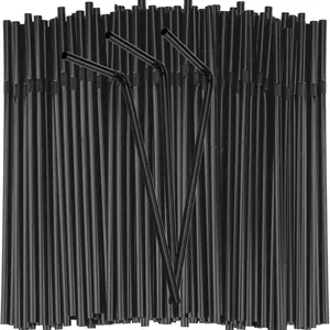 Black Reusable Plastic Straws, Flexible Design and Durable Coffee Bendy Straws, Suitable for Homemade Milk and Juice Drinks, DIY Materials, Long Drinking Straws for Coffee, Cocktail, Milkshakes, Birthday Parties, Camping and More, Beverage