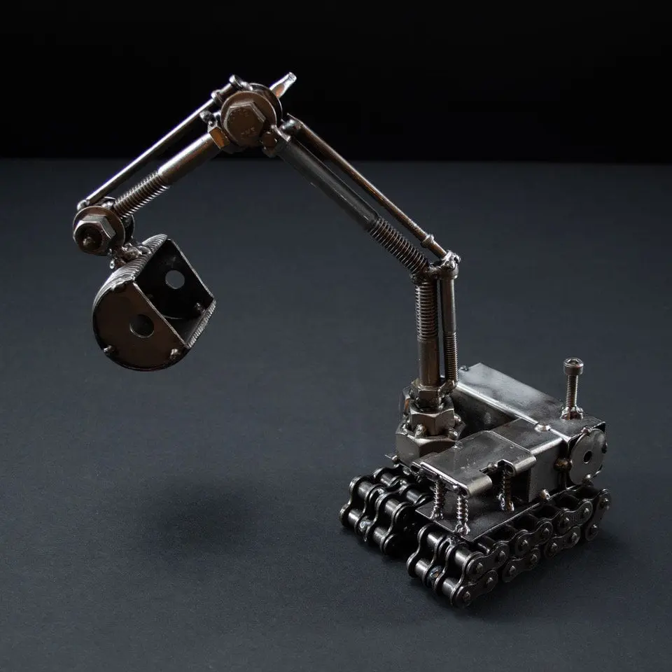 Metal Art Excavator Figurine, Steel Excavator, Nuts and Bolts Excavator Sculpture
