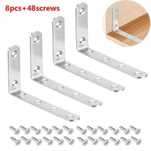 8 Piece Set Stainless Steel L-Shaped Brackets, Wall Mountable Shelf Supports with Screws, Decorative Corner Connectors