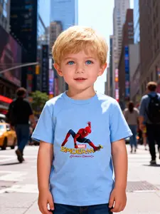 Boys' T-shirt "Spider-Man: Homecoming Dynamic and Cute Outfit" - Diving Web-Slinger + Movie Logo Printed T-shirt, cool and agile, trendy and eye-catching, comfortable and easy to wear for daily outings / comic-themed outfits