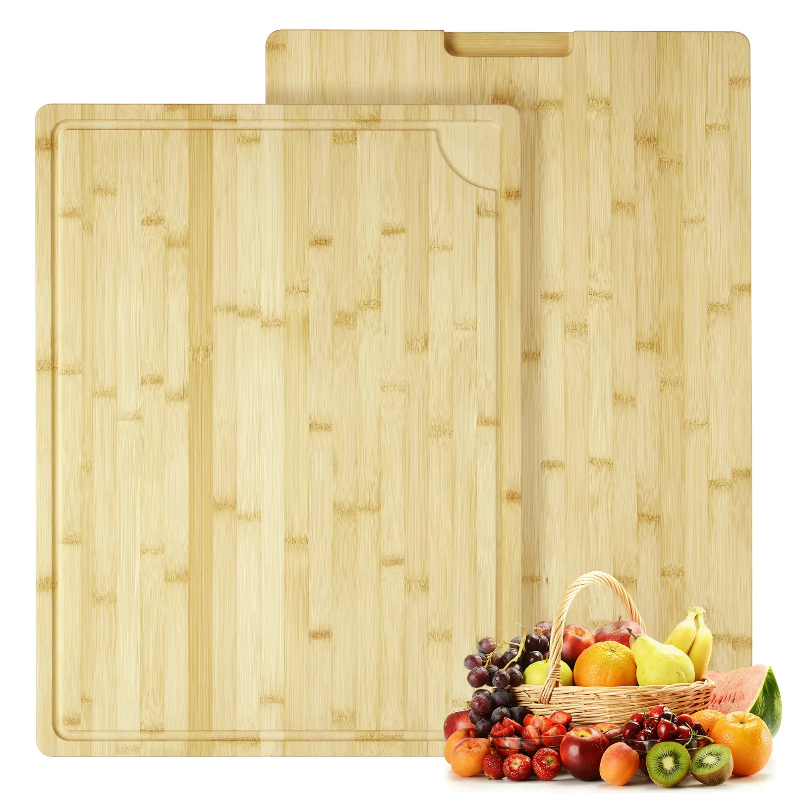 30"x20" Stylish Natural Bamboo Chopping Board - Sturdy Reversible Wood Kitchen Tool with Curved Edges, Deep Grooves, BBQ Knife Compatibility, Food Serving Tray for Cooking