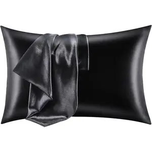 Cozylux Silk Satin Pillowcase for Hair and Skin Queen Set of 2 Soft Pillow Cases Silky Microfiber Bed Pillow Covers Wrinkle Resistant with Envelope Closure(Black, 20 X 30 Inches) CozyLux