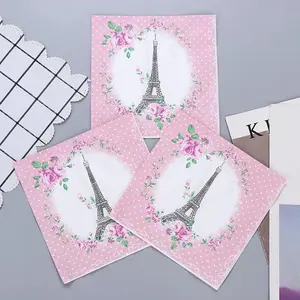 20pcs 2Layer 33cm Eiffel Tower Napkins Pink Rose Tower Dots Paper Meal Mat Party Drawing Paper DIY Decoupage Paper