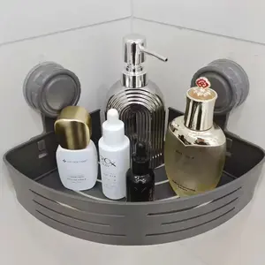 Suction Cup Bathroom Shelf, 1 Set No Drilling Required Triangular Bathroom Storage Rack with Hooks, Multifunctional Storage Organizer for Shower & Toilet Walls, Bathroom Organizing Accessories