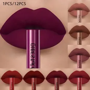 1-Piece Matte Velvet Lip Gloss, Non-Stick Cup and Non-Fading Full-Coverage Lip Gloss, Suitable for All Skin Types, Available in Shades of Black, Blue, Brown, Purple and Red, Ideal for Everyday Use, Matte Liquid Lip, Matte Liquid Lipstick, Matte Lip Glaze