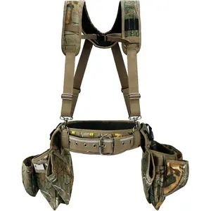 Professional Tool Belt with Suspenders for Men, Heavy Duty Framing Tool Belts with Detachable Padded Suspenders & Multi-Pocket Pouch for Carpenters, Construction, Electricians, Roofing,Camo