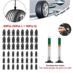 60Pcs Tire Repair Screws Plugs, Self-service Tyre Repair Vacuum Rubber Nails Kit for Car/Motorcycle/Truck/Tractor Puncture Fast Tyre Repair Supplies Tire Inflator Tool Tire Inflator Cordless