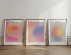 Aura Poster Set, Divine Manifestation Wall Art, Spiritual Energy Print, Meditation Decor, Divine Timing & Purpose
