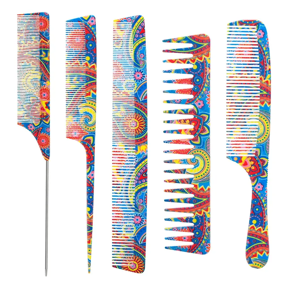 5-Piece Hair Styling Comb Set Patterned Combs Personalized Combs