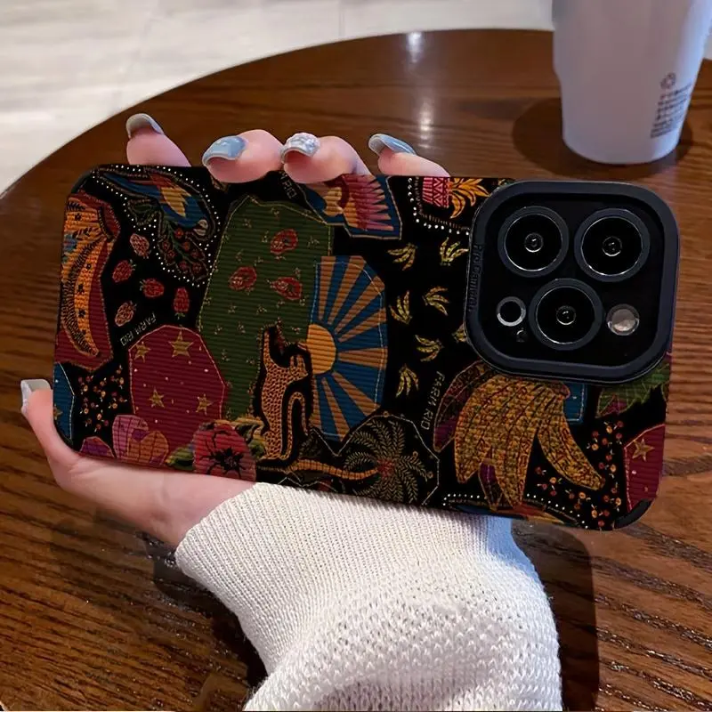 Boho Style Phone Case, Stylish Shockproof Cover, Anti-fall Phone Protector Cover, Shockproof Phone Protective Case Compatible with iPhone 15 14 13 12 11 Series