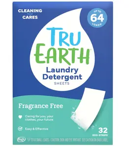Tru Earth Compact Dry Laundry Detergent, Unscented - Up to 64 Loads (32 Sheets) | Liquidless Detergent, Travel | Packaging May Vary