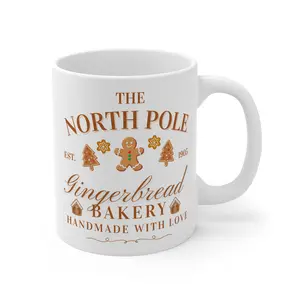 Gingerbread Bakery Christmas Mug – "The North Pole Gingerbread Bakery" 11oz