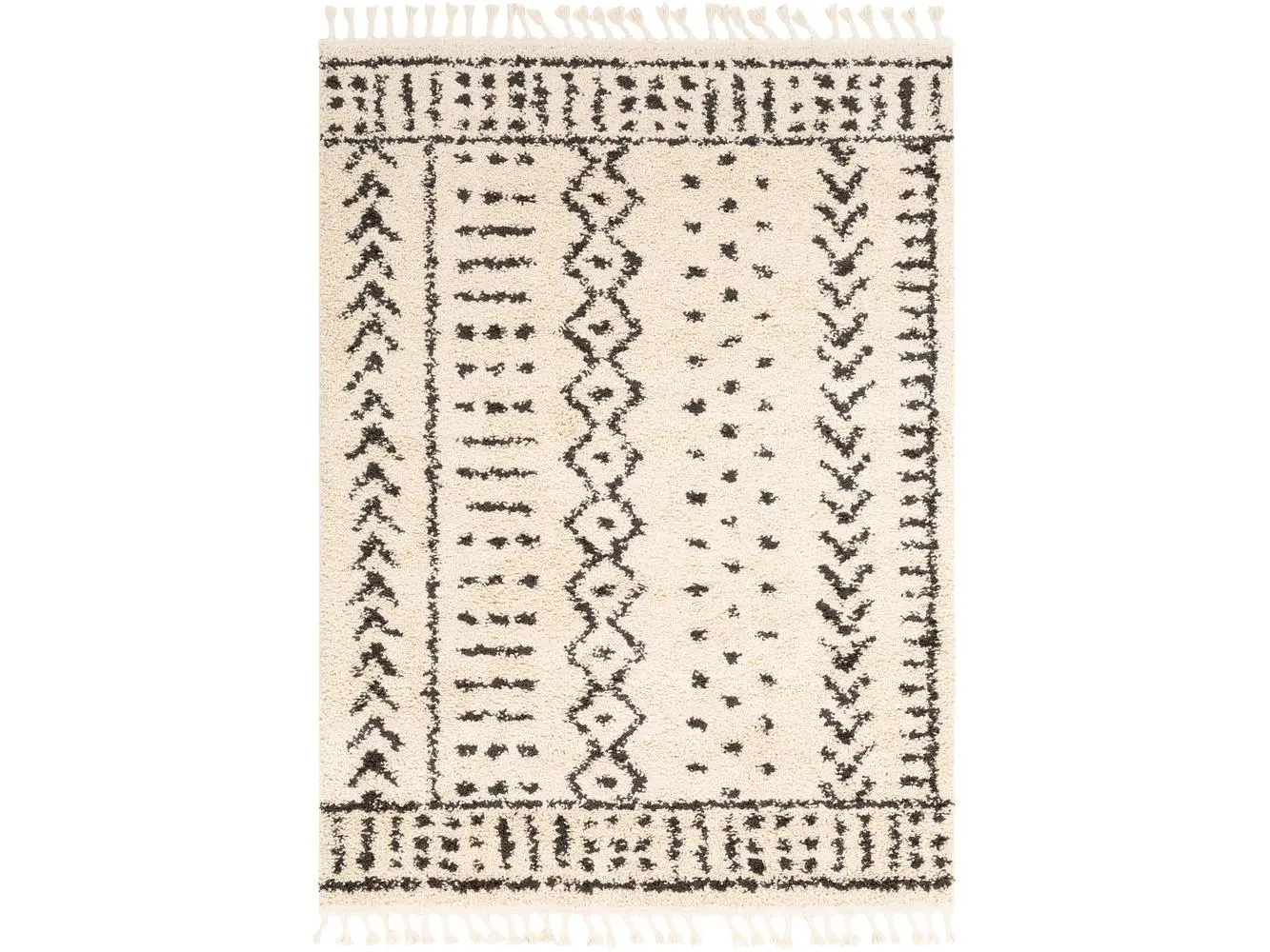 Livabliss BBE2311-5373 Machine Woven Indoor Berber Shag Area Rug, Plush Pile, Tassel Detail, 5 ft. 3 in. x 7 ft. 3 in., Charcoal & Beige