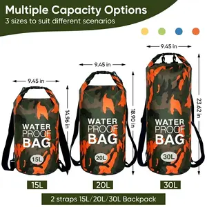 Outdoor Waterproof Dry Bag, 10L 20L 30L Roll-Top Backpack, Heavy-Duty Tear-Resistant PVC, Floating & Dustproof, Lightweight with Adjustable Straps for Kayaking Rafting Beach Camping Adventure