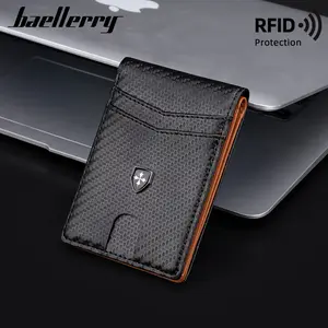 Baellerry Slim Wallet for Men with 11 Card Slots Minimalist Leather Bifold Credit Card Holder RFID Blocking Carbon Fiber Wallets with Gift Box Duct Tape Wallets Black Trend Recto Verso