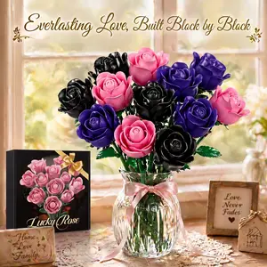 12-Stem Pink Rose Building Blocks Bouquet, Eternal Artificial Flowers for Adults Women – Romantic Gift for Valentine's Day Anniversary Christmas Mother's Day Gift