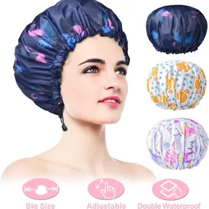 3 Pack Extra Large Double Layer Adjustable Shower Caps for Women, Waterproof Exterior & EVA Lining, Oversized Design for All Hair Lengths