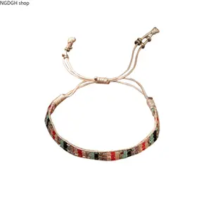 Trendy Ethnic Woven Bead Bracelet - Elegant Multi Color Tribal Seed Bead Adjustable Bracelet with Boho Pattern, Delicate Handcrafted Lightweight Accessory, Perfect for Everyday Summer Travel Festival & Spiritual Boho Chic Looks