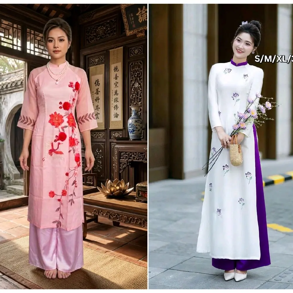 Vietnamese Ao Dai M53 ( Vietnamese Size )With Pants For Women / Áo Dài Cách Tân Truyền Thống Việt Nam/ Girl Ao Dai / Luna Ao Dai