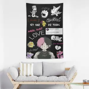 Lil Peep Anime Style Tapestry, CryBaby Hellboy Collage Art, Pink and Black Aesthetic Decor, GBC Hip Hop Wall Hanging, E-Girl Dorm Room Decor, Music Legend Tribute Poster, Unique Fan Gift
