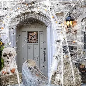 CHUANGJIA 330 Sqft Halloween Spider Webs Decorations，with 100 Extra Fake Spiders for Haunted House Yard Creepy Scene Props Indoor Outdoor Decor and Halloween Party Supplies