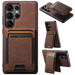 SUTENI Magnet Wireless Charging Card Holder Stand Luxury Faux Leather Phone Case For Samsung S26Ultra S25Plus S24 S23 S22 Note20 For Unisex Relatives Friends And Elders Holiday Gift