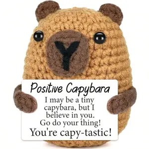 Capybara Hand-Woven Plush Ornament, Soft Cuddly Gift, with Positive Card, Fun Gift for Friends and Family. Cute Gift Design and Encouraging Words are Very Warm and Sweet! Christmas Stocking Stuffer Gift