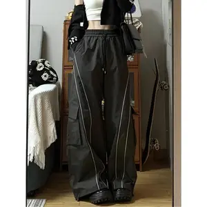 Contrast Trim Pocket Pants, Casual Drawstring Waist Cargo Pants, Women's Clothing