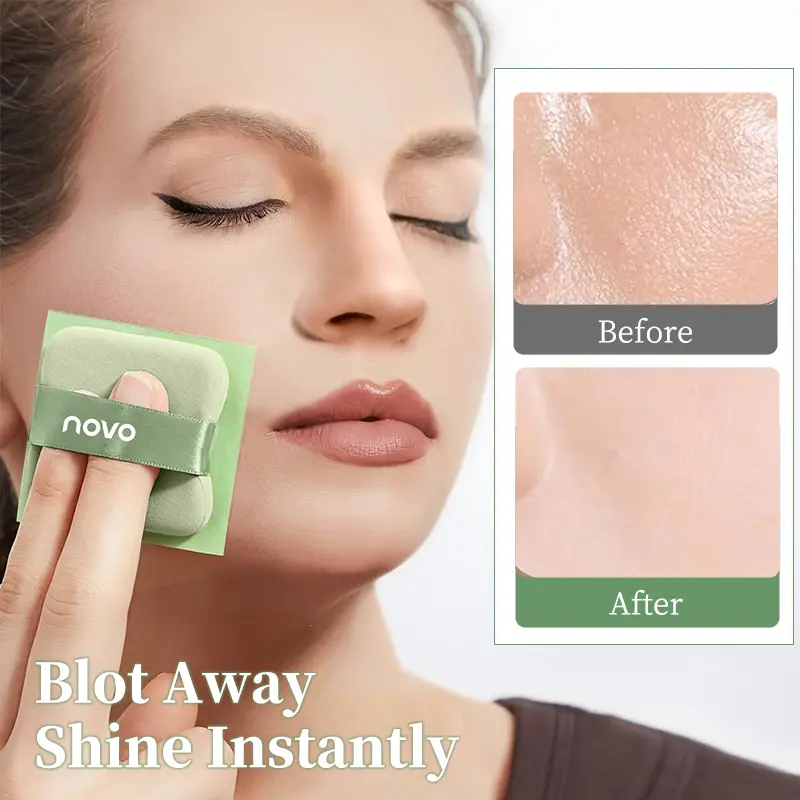 Novo Magnet Blotting Paper Face Set with Powder, 200pcs Ultra Absorbent Oil Control Blotters, Portable Makeup Touch Up Kit with Mirror & Puff for Oily Skin