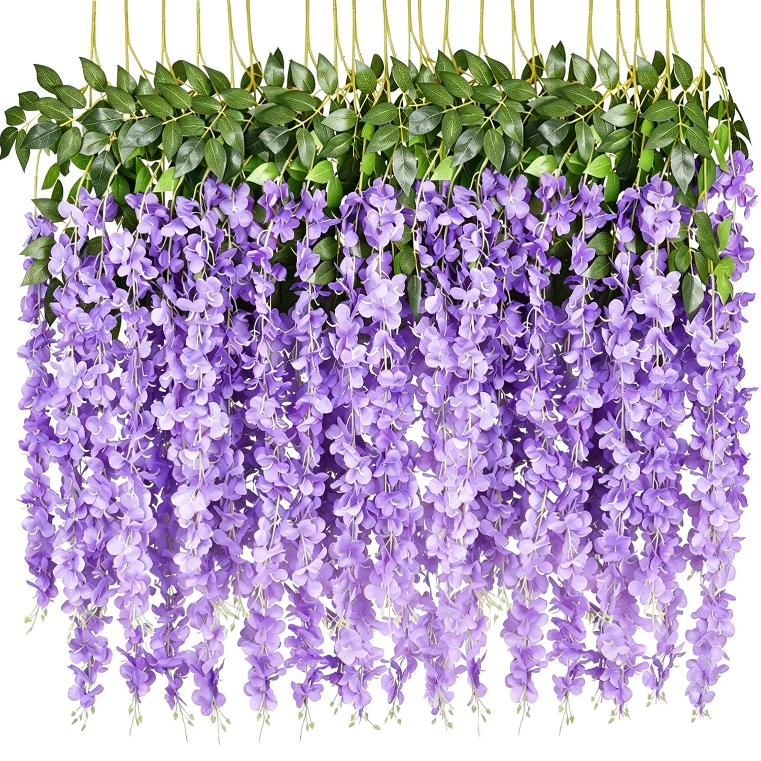 60-Pack Plastic Artificial Wisteria Hanging Decor Set, Silk Flower Garland Vines, Decorative Ornaments for Home Wedding Arch Garden Party Decoration (Purple)
