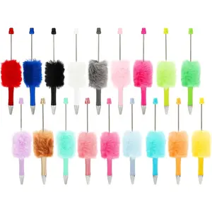 18 count Fluffy Beadable Pen 18 Bright Colors Fuzzy Plastic Bead Ballpoint Pen Multicolor Retractable Beaded Writing Pen for DIY Craft Office Supplies