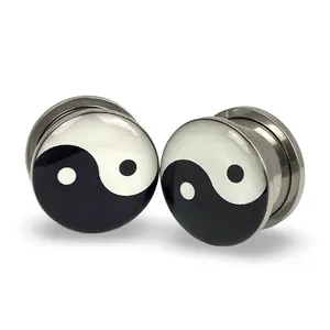 Yin Yang Picture Plugs gauges pair body jewelry