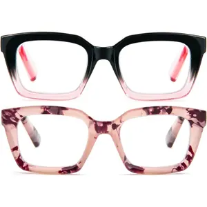 2 Pack Oprah Style Oversized Reading Glasses for Women Men Blue Light Blocking, Ladies Stylish RetroSquare Large Computer Readers (Black Pink/Pink Leopard 2.5x)