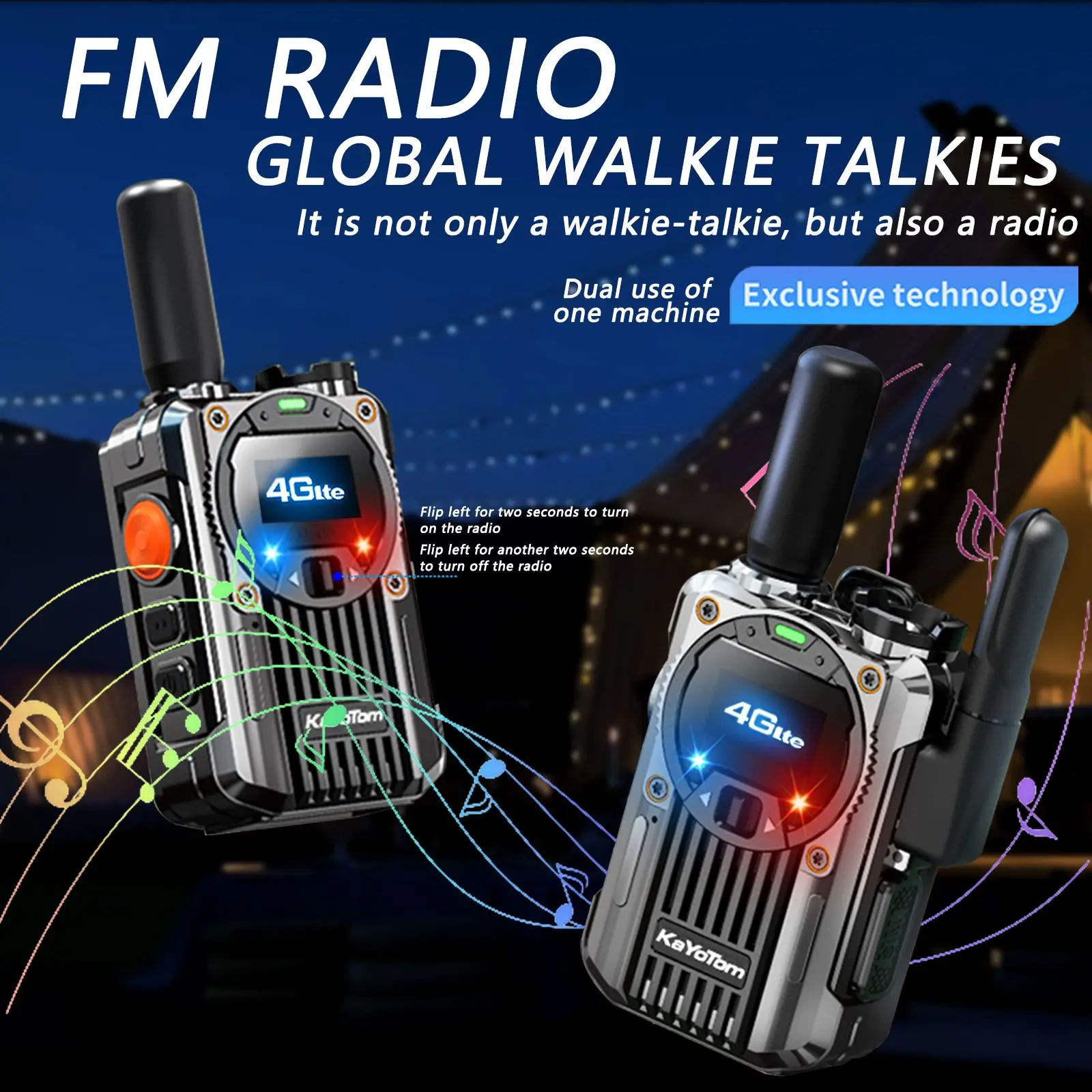 Kayotom 4G analog global PTT intercom with unlimited range, 5000KM global call, stable signal, professional two-way intercom