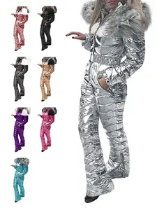 FISOEW Women's Winter Ski Suit Fur Collar Coat Ski Jumpsuit Snowsuit Warm Waterproof One Piece Jacket Jumpsuit for Skiing & Winter Activities - Workout Clothes