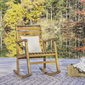 JONATHAN Y Carey Modern Slat-Back 300-Lbs Support Acacia Wood Patio Outdoor Rocking Chair