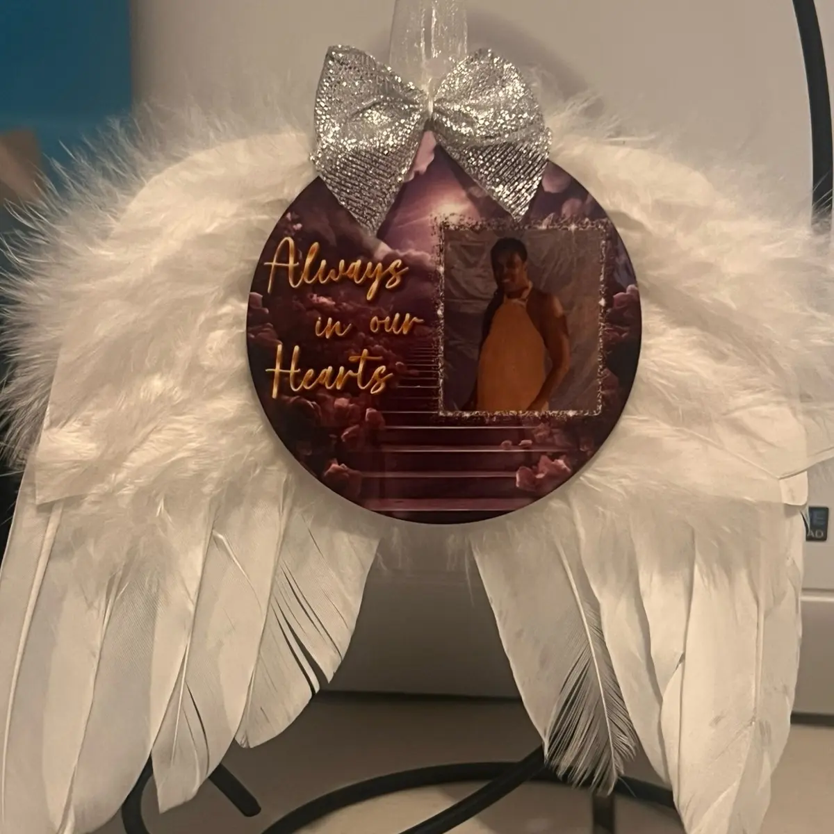 Memorial Feather Wing Christmas Ornament with Picture