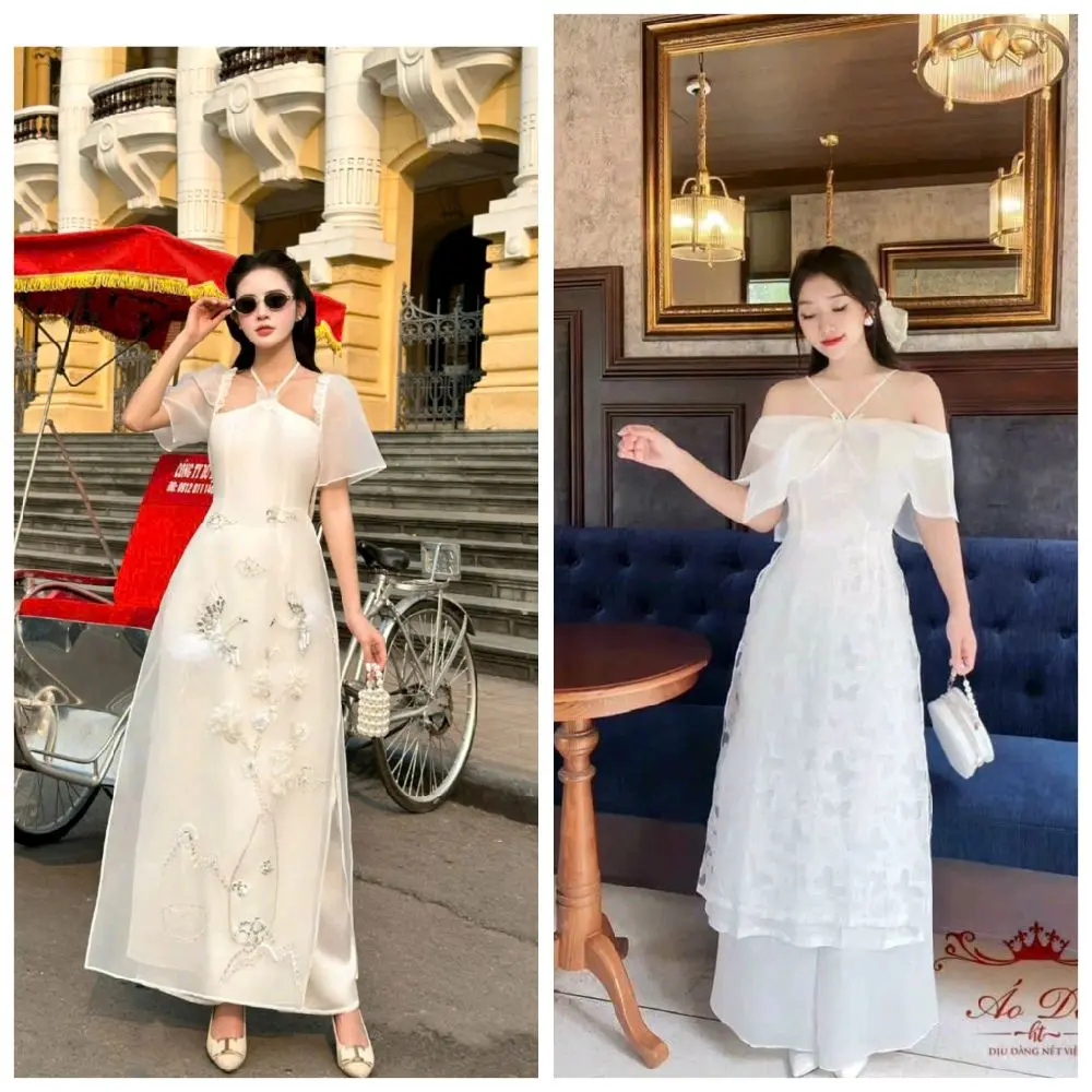 Vietnamese Ao Dai  M20 With Pants For Women ( Vietnamese Size ) / Áo Dài Cách Tân Truyền Thống Việt Nam/ Girl Ao Dai / Luna Ao Dai