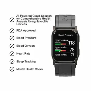 Jakoblife AI Grey Metal BP Smartwatch, FDA 510(k) Cleared, Airbag Blood Pressure, Mental Tracking, Rate, Blood Oxygen,Sleep, Fitness, Bluetooth App, AI Cloud Health Analysis & Risk Predictions