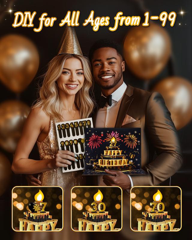 Birthday Pop-Up Card with 3D Cake & Fireworks, DIY Number 1-99, Musical Birthday Song, Black & Gold Design with Envelope, Special Gift Greeting Card Birthday Pop-Up Card with 3D Cake & Fireworks, DIY Number 1-99, Musical Birthday Song, Black & Gold Design with Envelope, Special Gift Greeting Card