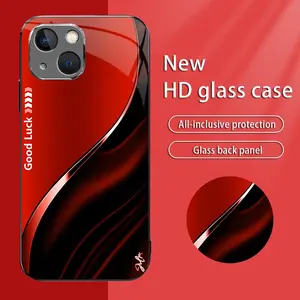 Suitable for [iPhone 14 Plus] Simple silk gradient glass mobile phone case, advanced electroplating deep space black and gray mobile phone protective case affordable anti-fall and anti-fingerprint--888